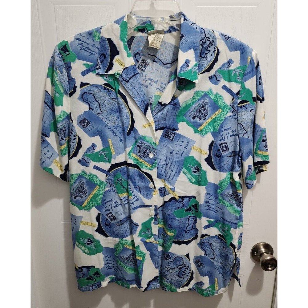 Vintage 90s Napa Valley Women's Short Sleeve Button Up Shirt World Travel Size M